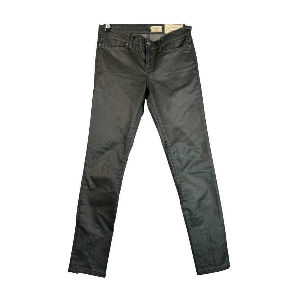 AllSaints Brodie Low Rise Cropped Skinny Coated Jeans Olive Green Size 26